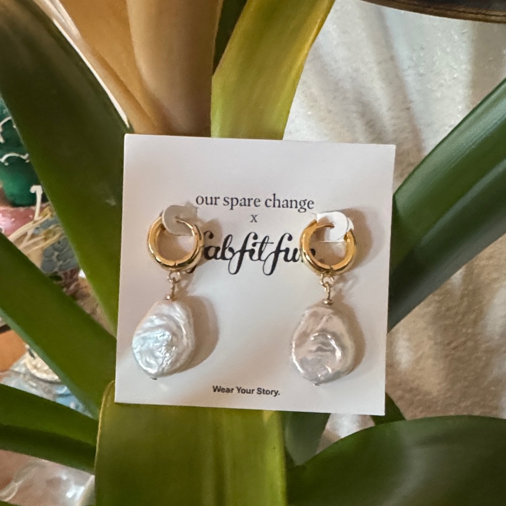 Gold and Silver Tone Pearlized Earrings. 18k gold plated brass
